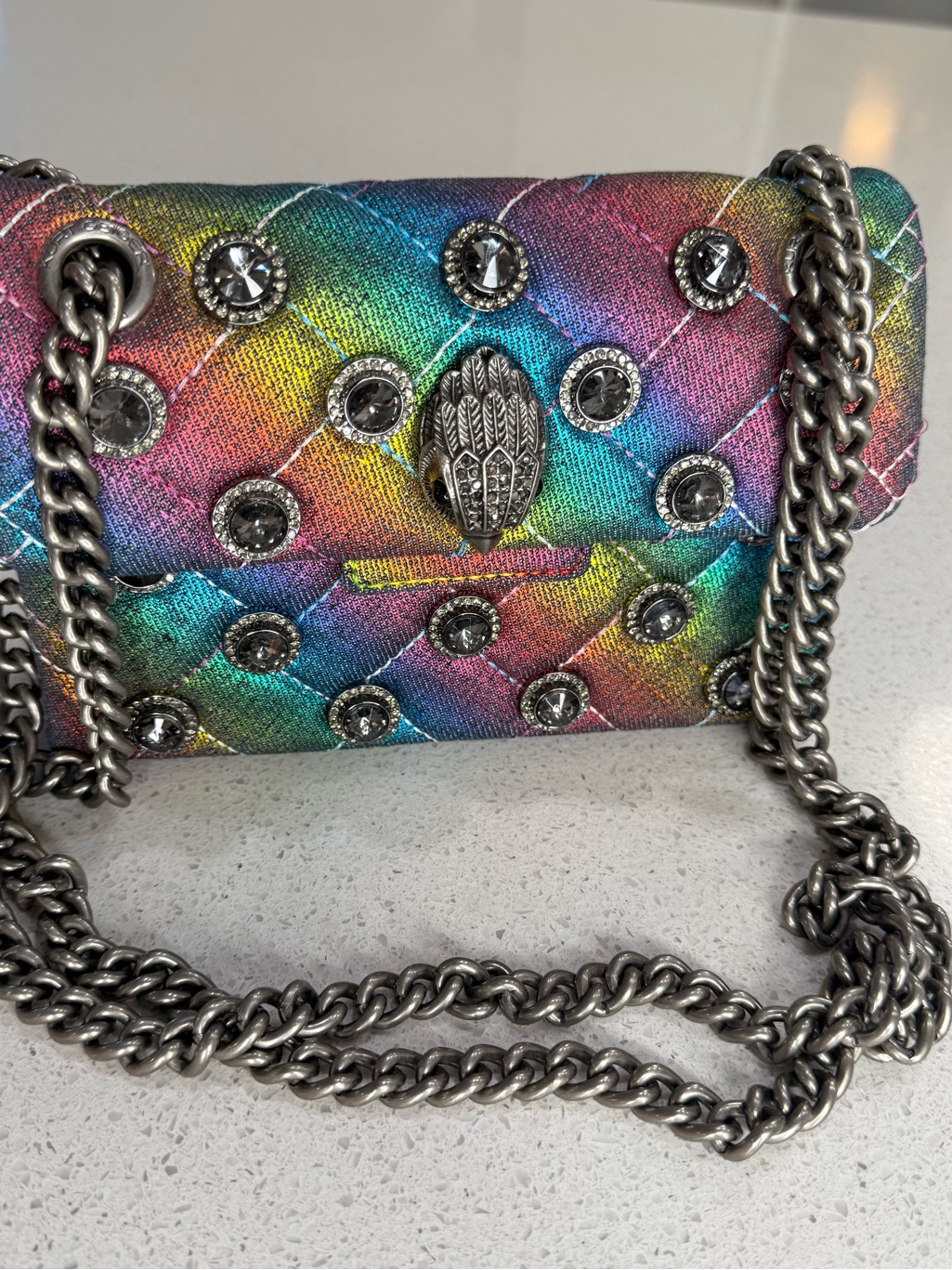 Rainbow Quilted Crossbody Bag With Gunmetal Chain